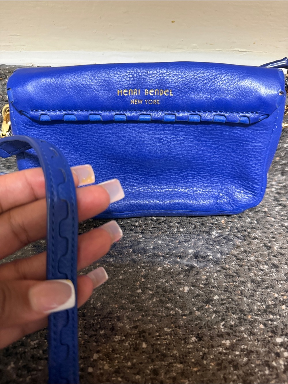 Henri Bendel Blue Leather Crossbody Bag Rare - Picture 2 of 6